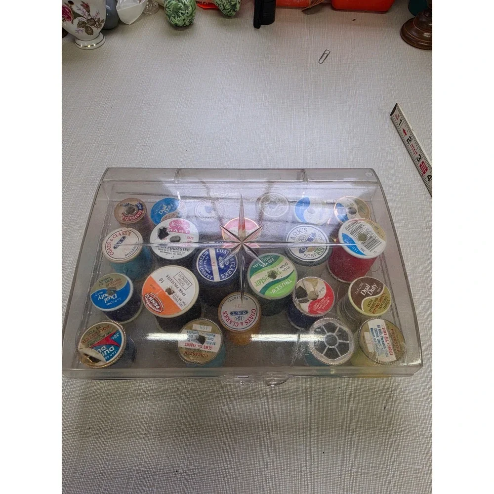 Vintage Dritz Star Box Sewing Thread Lot Coats & Clark Spools Case Assorted